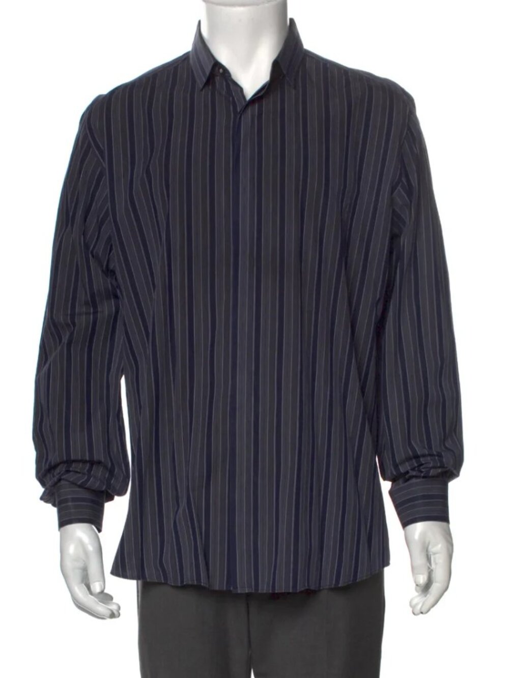 Salvatore Ferragamo Tonal Striped Dark Purple Long Sleeve Button Up Shirt/31047